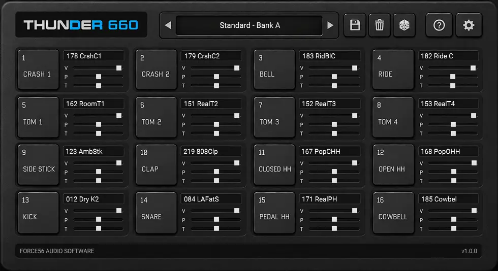 Boss DR-660 VST plugin interface - Thunder660 Drums VST